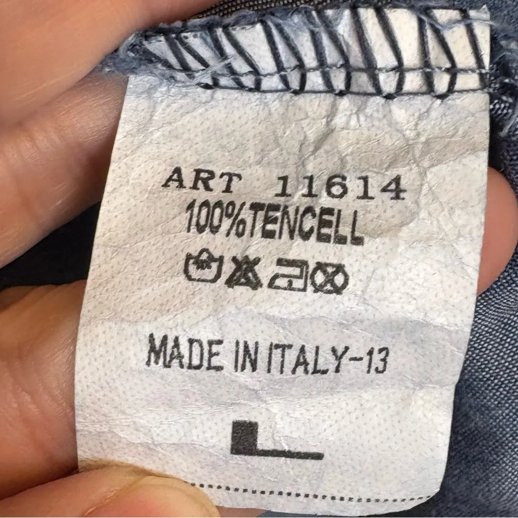 Angela Mara Chambray Denim Jacket Ruffle Hem Lightweight Feminine Casual Layer L Blue Size L - Image 6