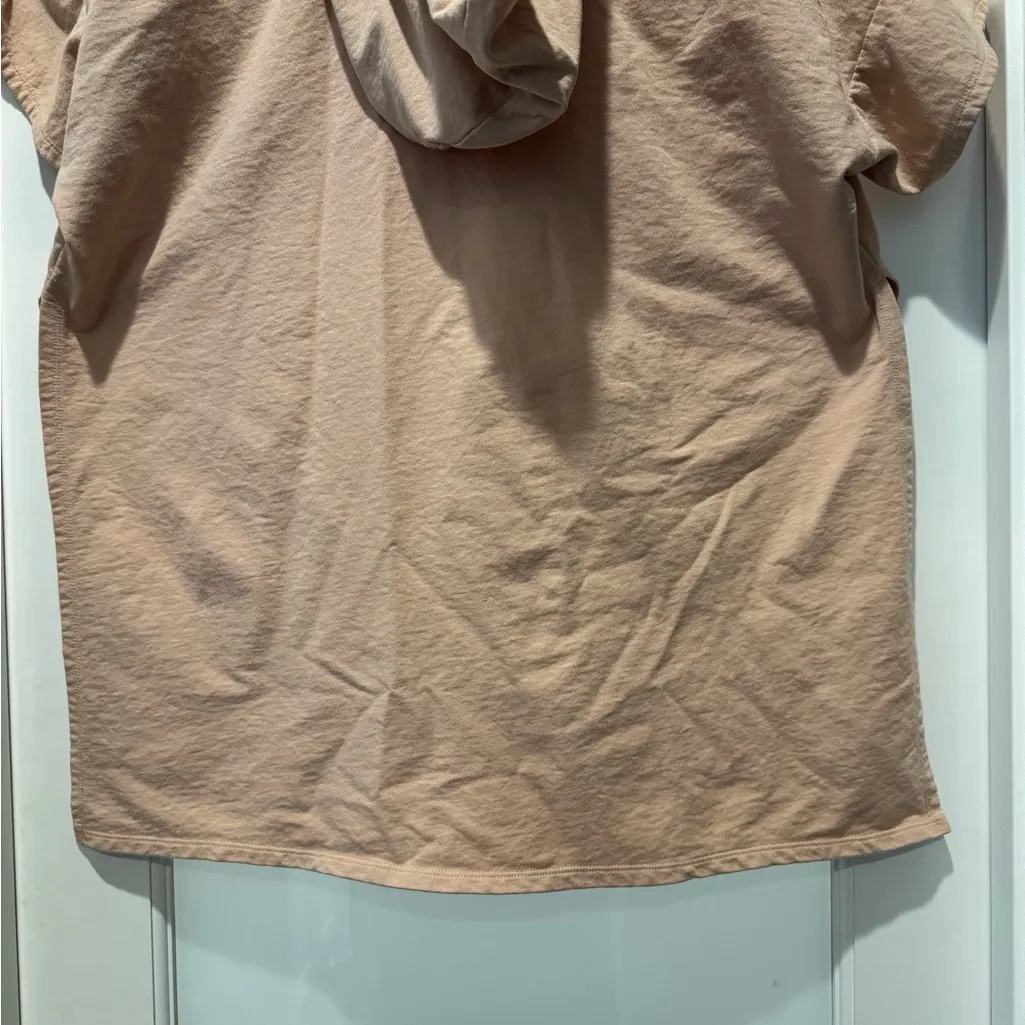 WILD FABLE Unique Casual Tan Hooded Top Shortsleeved Slits on Sides Athleisure - Image 7