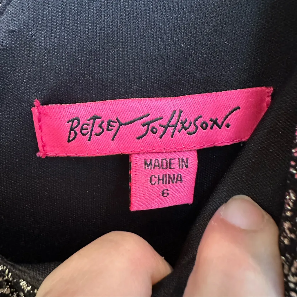 Betsey Johnson Black & Gold Metallic Foil Textured Party Holiday Dress Size 6 S - Image 10