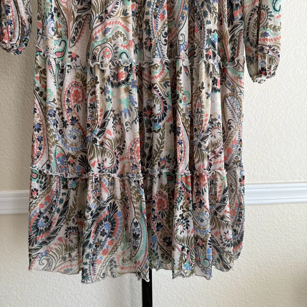 Floral Paisley Peasant Dress Smocked Waist Flowy Long Sleeve Women’s Size 12 - Image 4