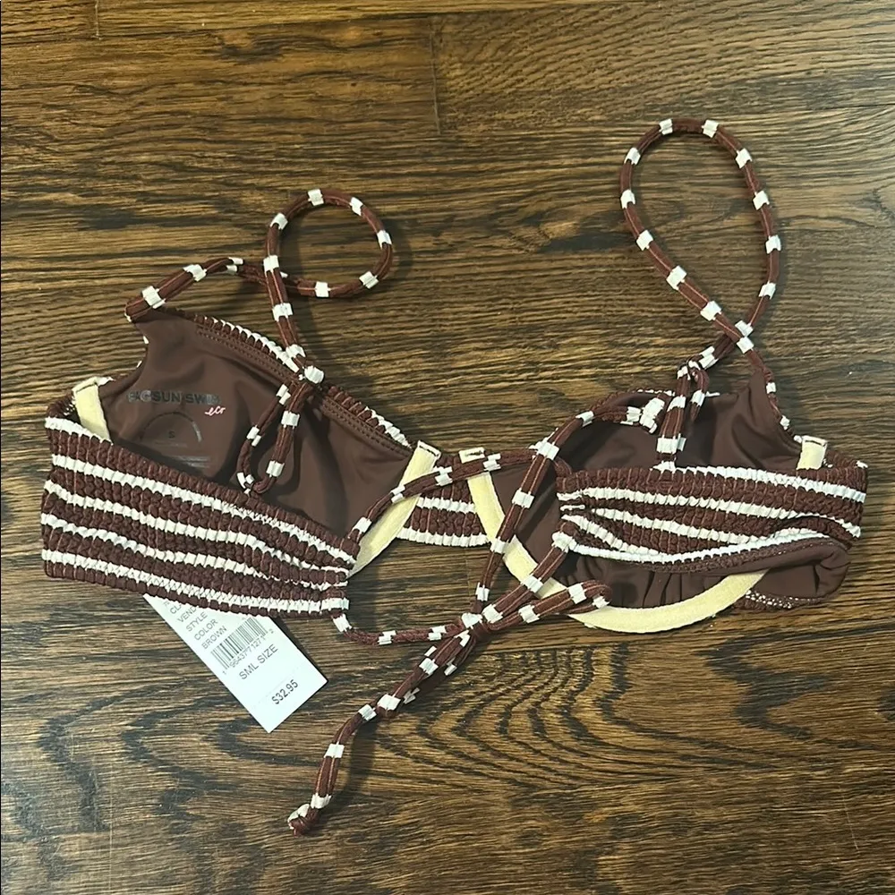 New Pacsun Striped Brown Bikini Top - Image 6