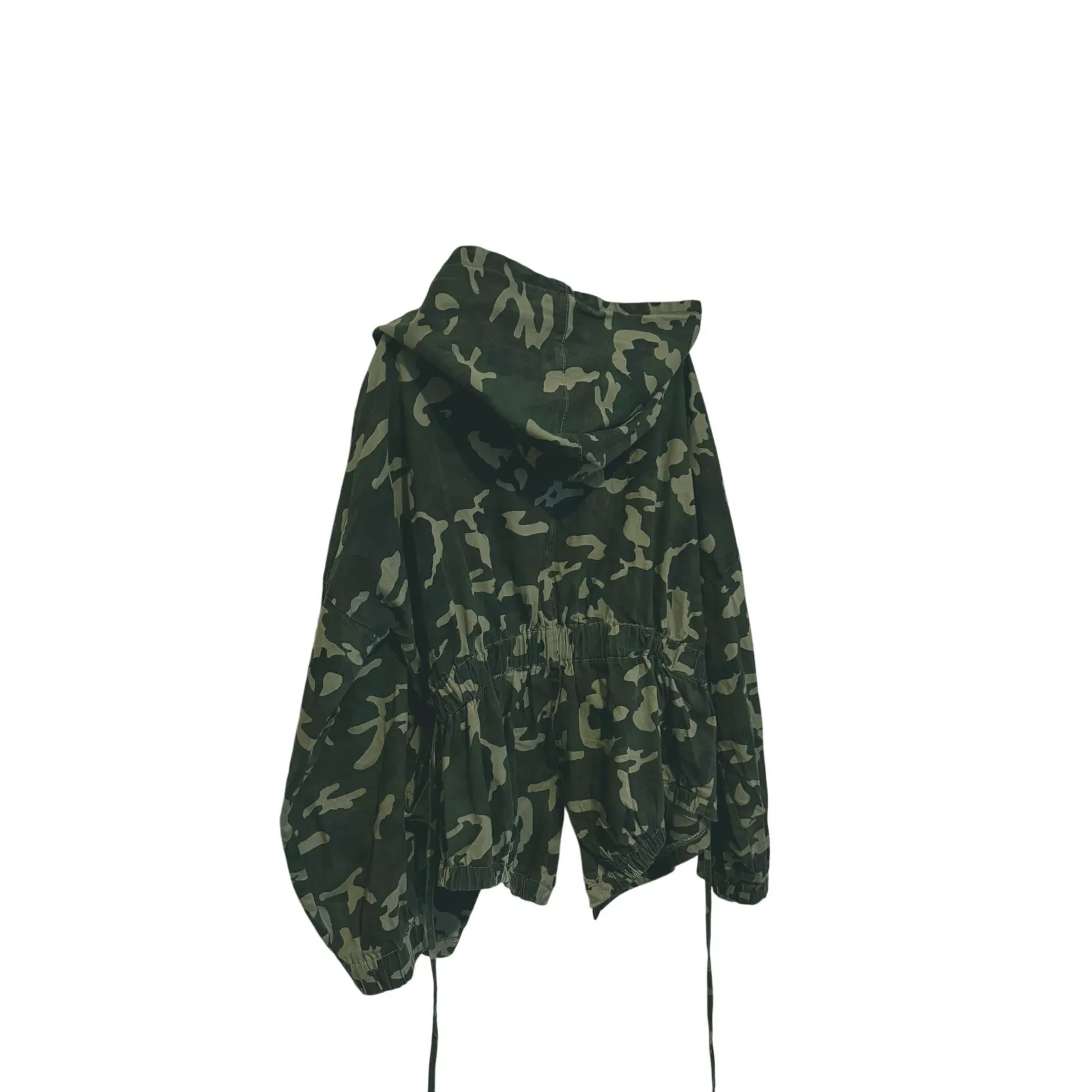 Y2K Oversized Cinch Hooded Utility Jacket 3X Green Camo Biker Gorpcore Street - Image 9