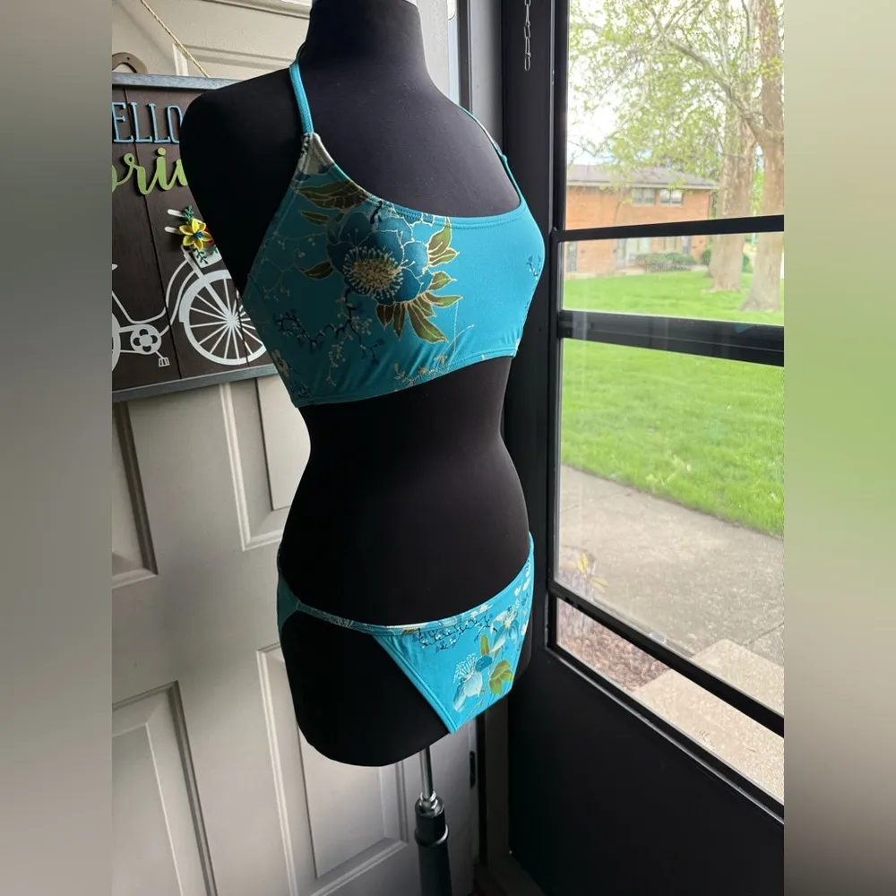 Vintage NOS 90s Sun Streak Newport News foil floral bikini swimsuit, size L/XL - Image 2