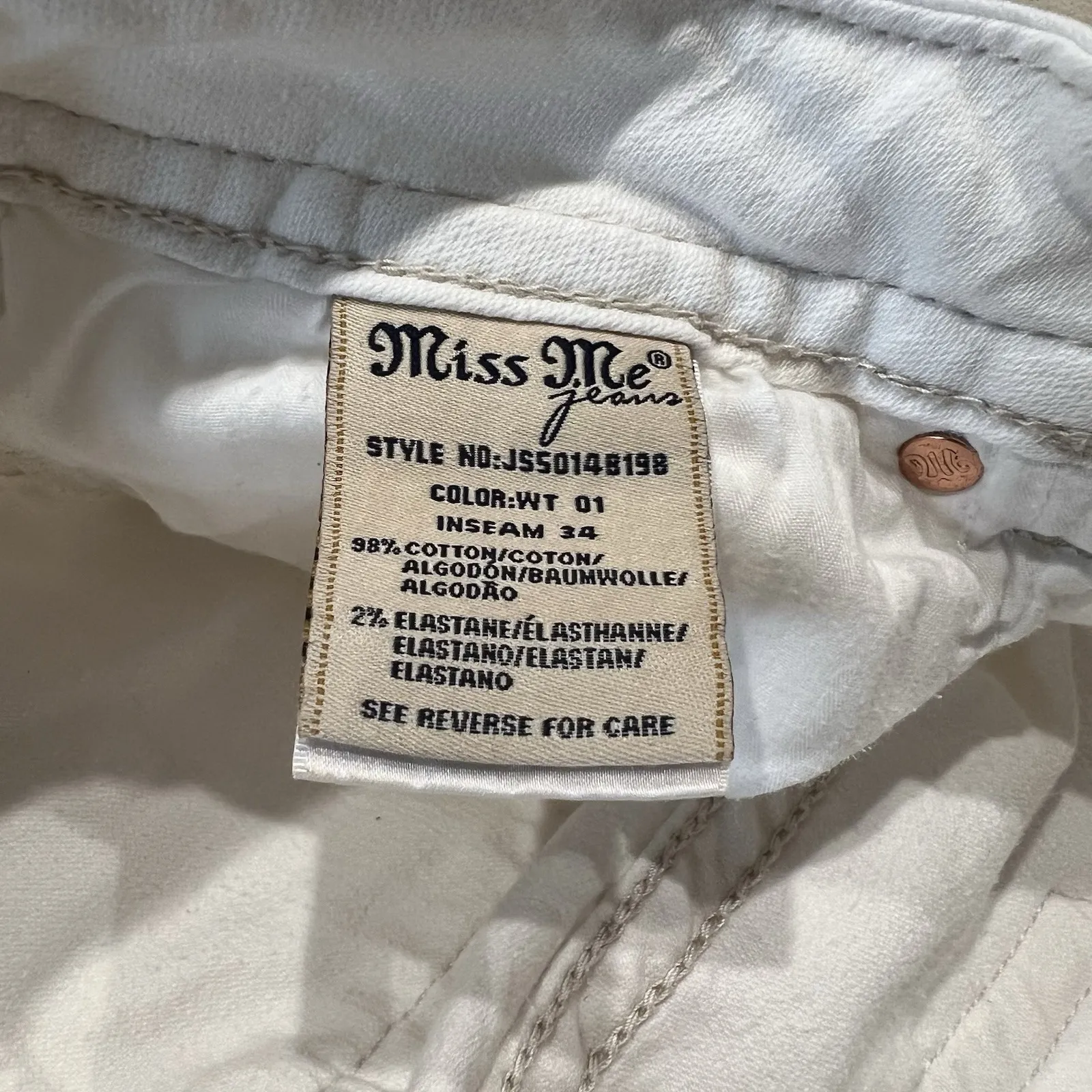 Miss‎ Me Jeans White Signature Boot Bead Rhinestone Western Boho Coastal - Image 9