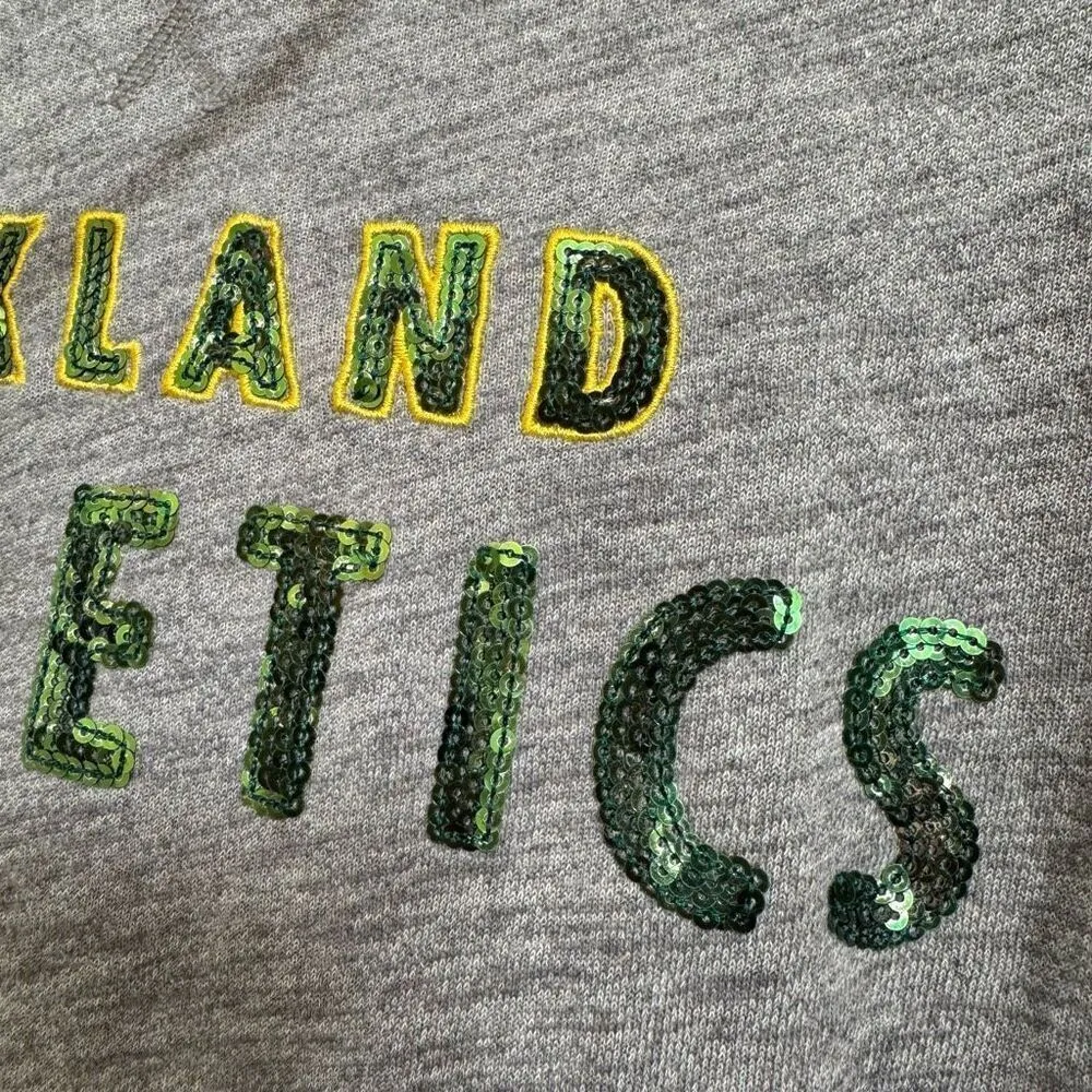 PINK Victorias Secret Oakland A's Gray Green Sequin Hoodie Sweater Small - Image 5