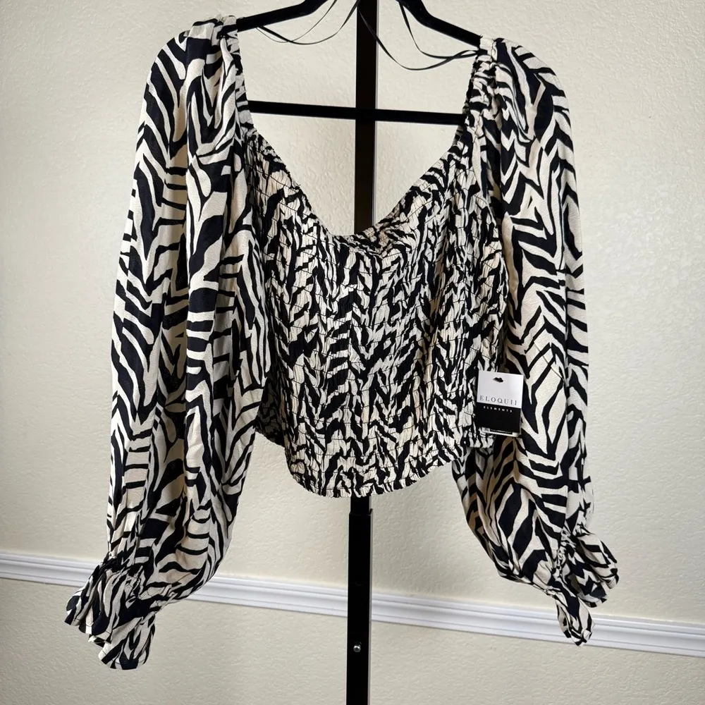 Smocked Animal Print Top 22/24 Curvy Stretchy Cropped Festival Streetwear Bold - Image 2