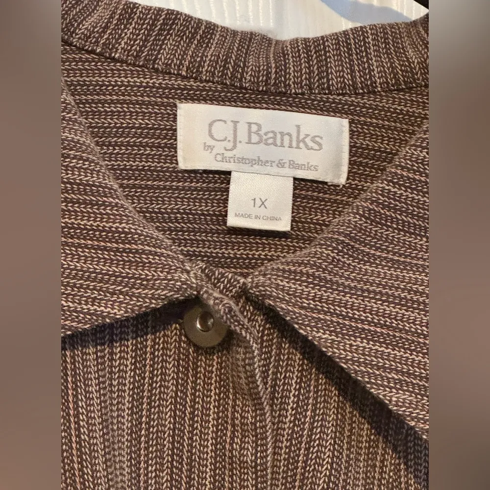 Cj banks Brown striped collared long sleeve button down shirt top Euc 1X - Image 5