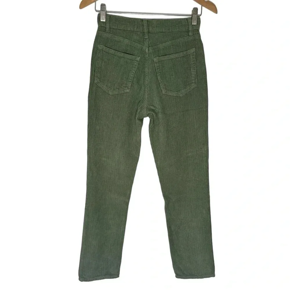 Reformation Cynthia Button Fly High Rise Straight Corduroy Pants in Moss - Image 6