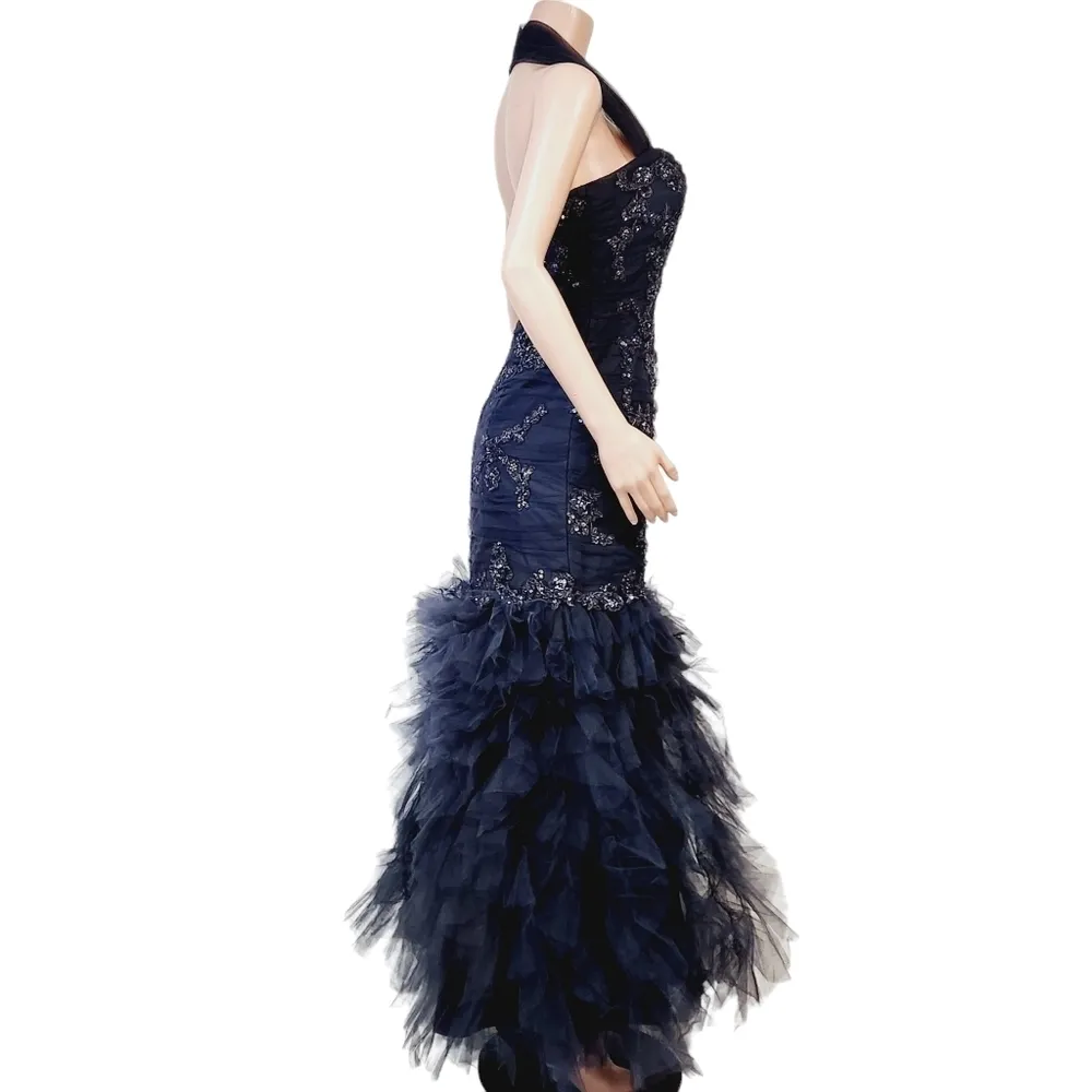 Camille La Vie Blue Beaded Corset Mermaid Formal Gala Dress Size 8 - Image 12