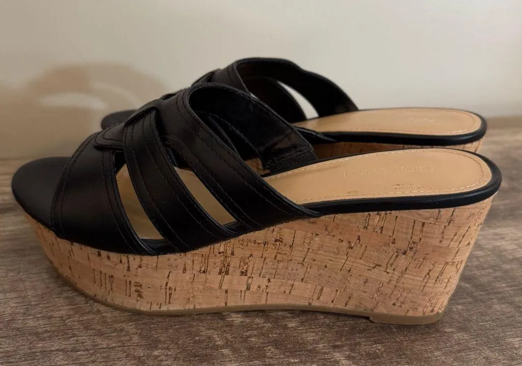Nine West Black Faux Leather Platform Wedge Shoes Sandals Women’s Size 7.5 - Image 5
