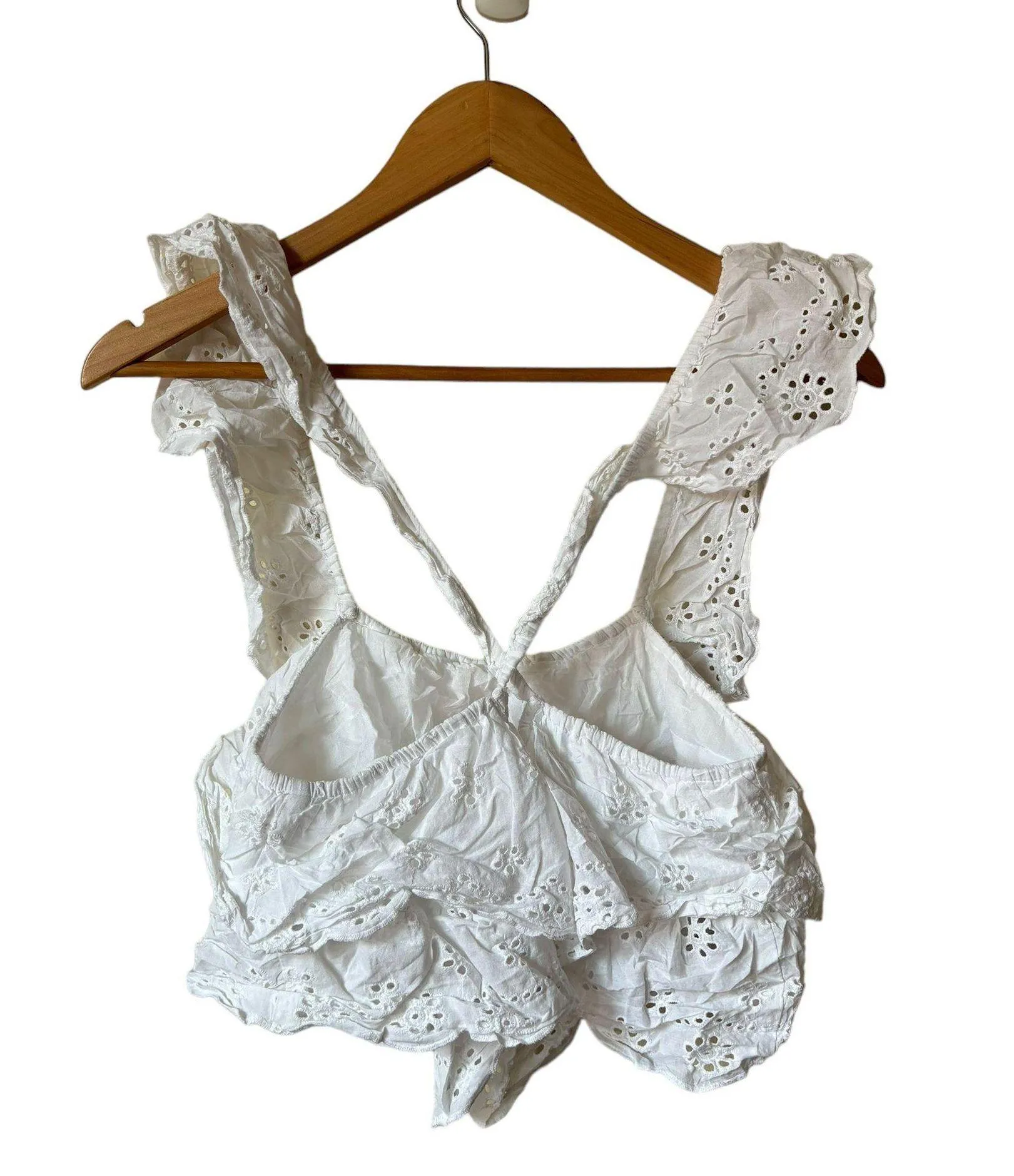 Show Me Your Mumu Girly Top In White Eyelet Bralette lining Ruffle Size S - Image 3
