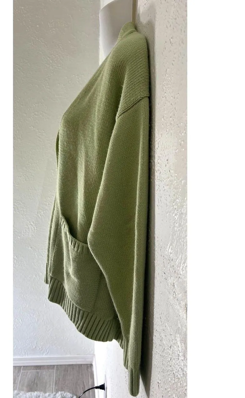 ZARA Women Large Green Cable Knit Button-Front Cardigan Sweater - Image 3