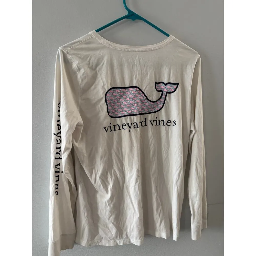 Vineyard Vines Top Women's Medium White Whale Tee Long Sleeve Logo Beachy Cotton - Image 3