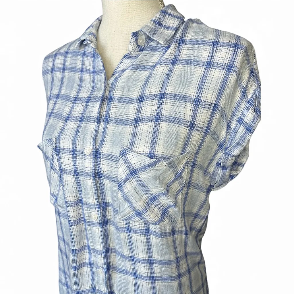 Rails Britt Plaid Button-Down Shirt relaxed casual everyday blouse blue - Image 3