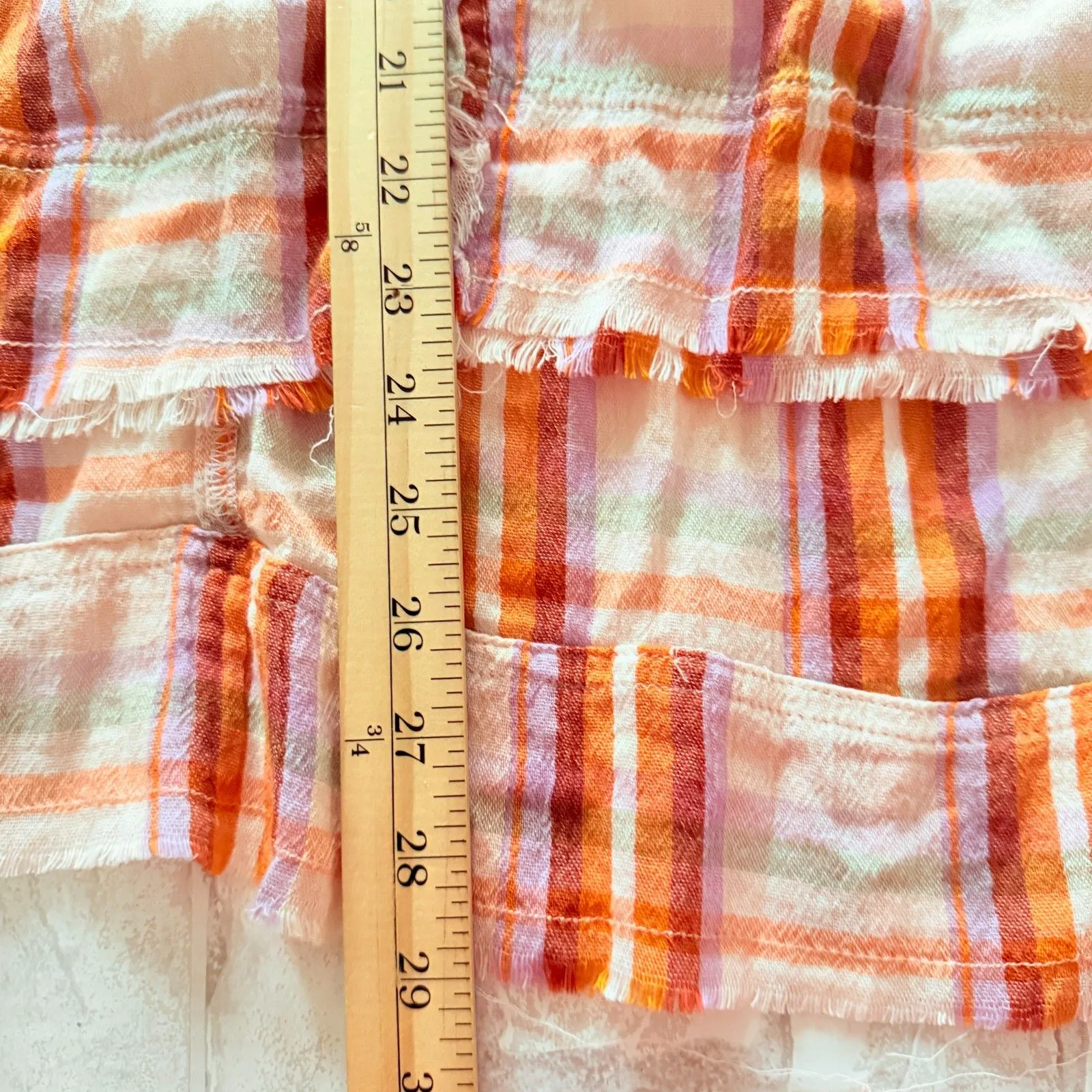 Free People Solstice Plaid Oversized Blouse Raw Seam Side Slits Long Sleeve Sz S - Image 6