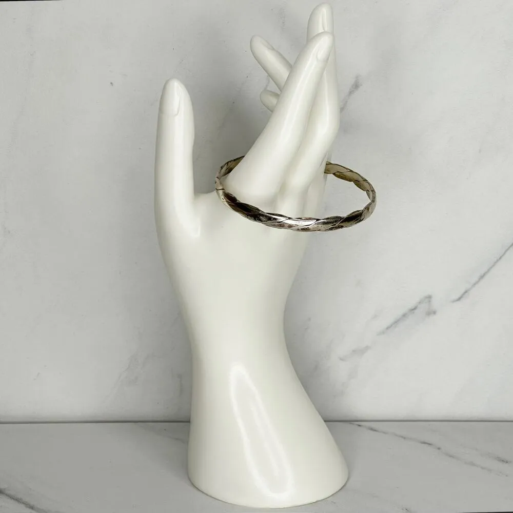 Vintage Mexico Silver Tone Flat Braided Bangle Bracelet - Image 6