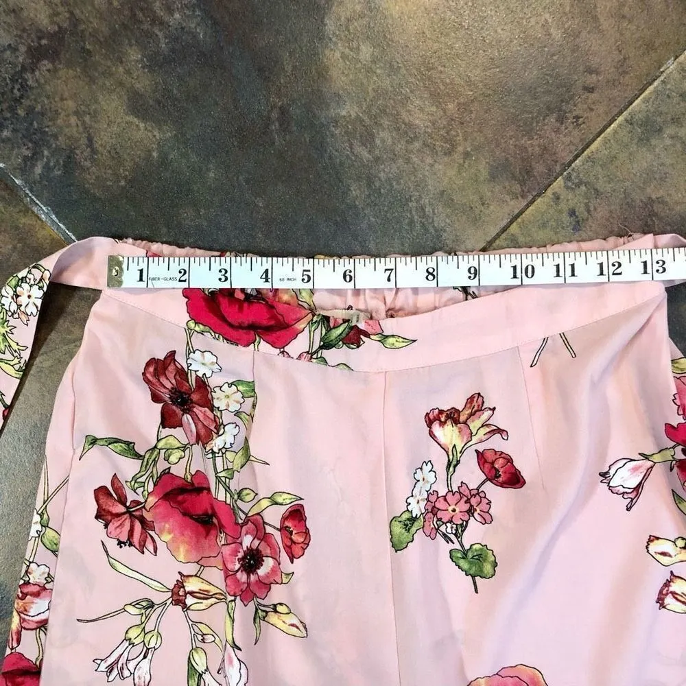 Blu Pepper Pink Wide Leg Floral Pants Belt Medium - Image 3
