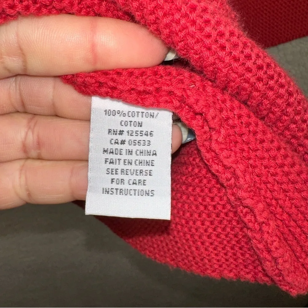 Habitat Sweater Womens Small Red Peruvian Double Knit V-Neck Festive Y2K Boho - Image 3