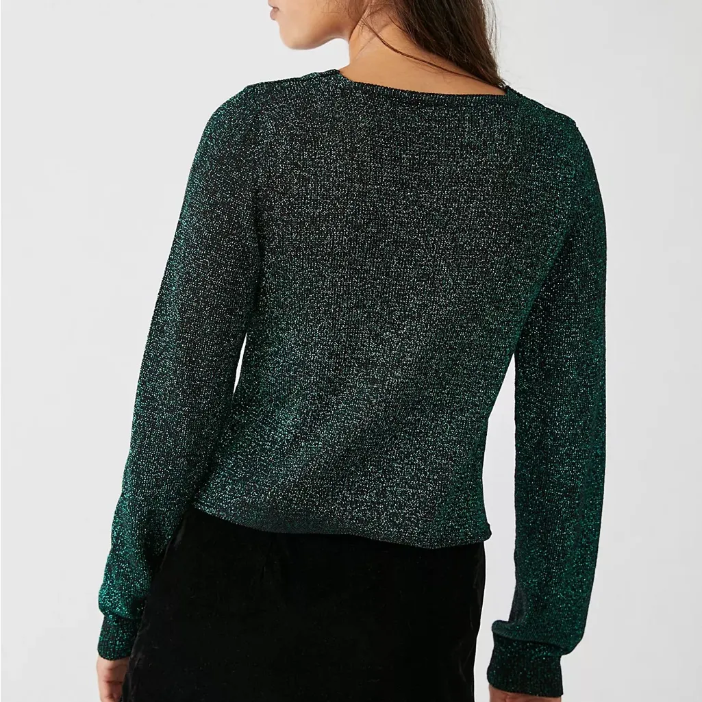 FREE PEOPLE Emmaline Metallic Green Cardigan Long Sleeve‎ Goth Dark Romantic XS - Image 5