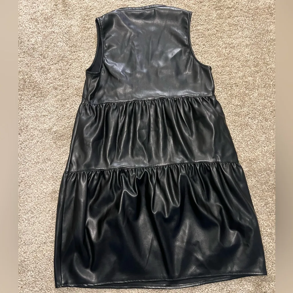 TART woman’s black vegan faux leather tiered mini dress‎ NWOT SMALL - Image 4