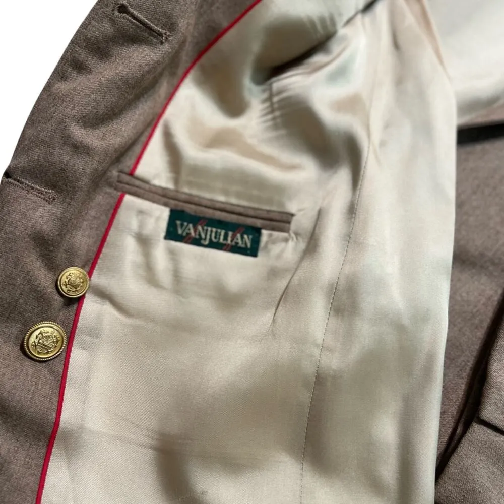 Vintage 80s Brown Blazer Gold Button Midi Skirt Suit Van Julian 6 Single Breast Tan - Image 5