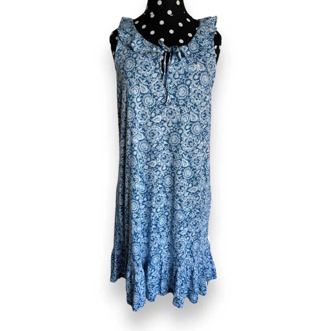 Lauren Ralph Lauren Womens Dress Sz‎ XS Blue Floral Flounce Knit NEW Sleeveless - Image 5
