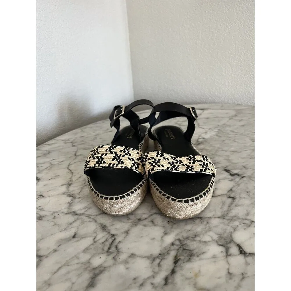 Paseart Espadrille Platform Sandals Size 40 US 9 Black Natural Beige - Image 2