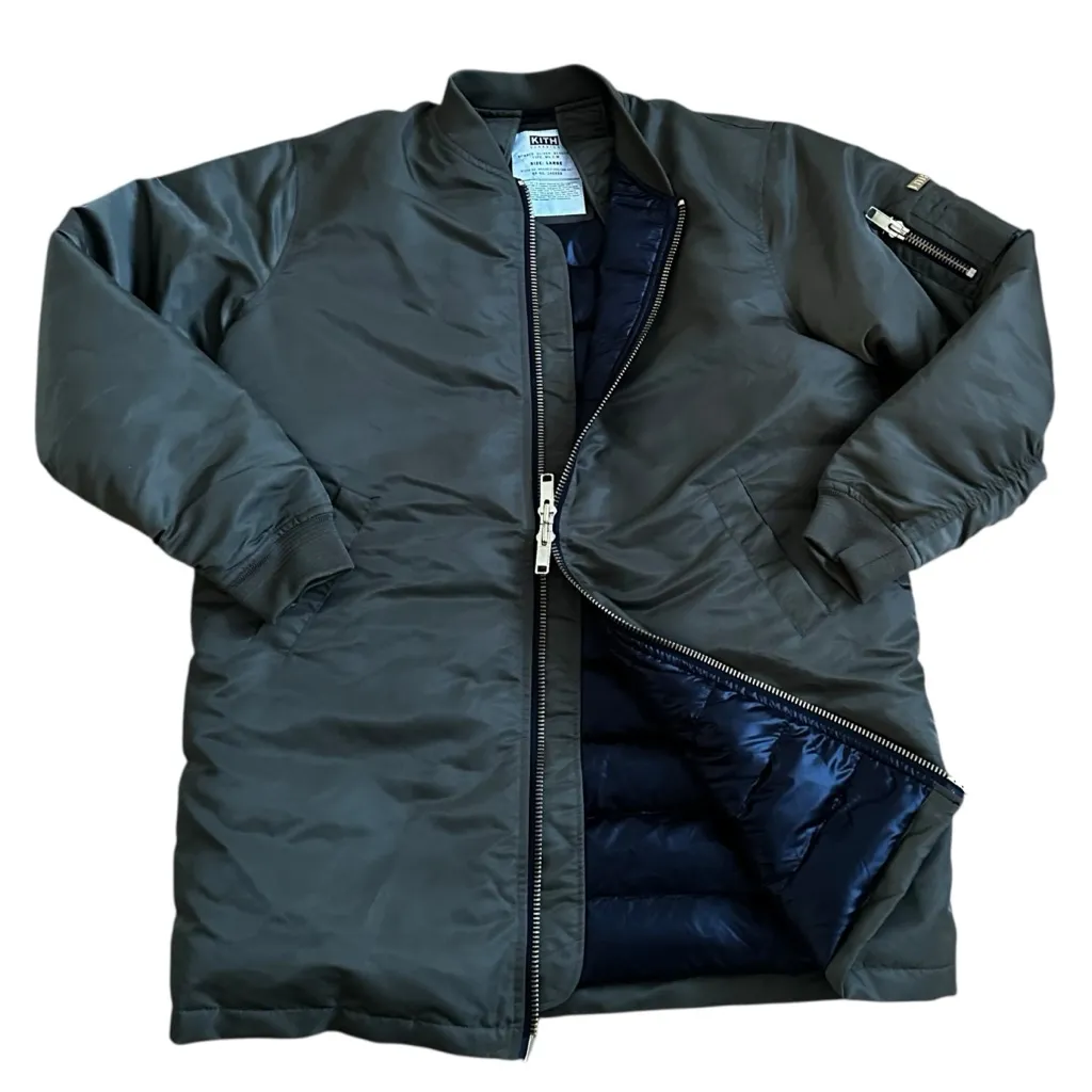 Kith Longline Bomber Jacket Size L Olive Green Size L - Image 7