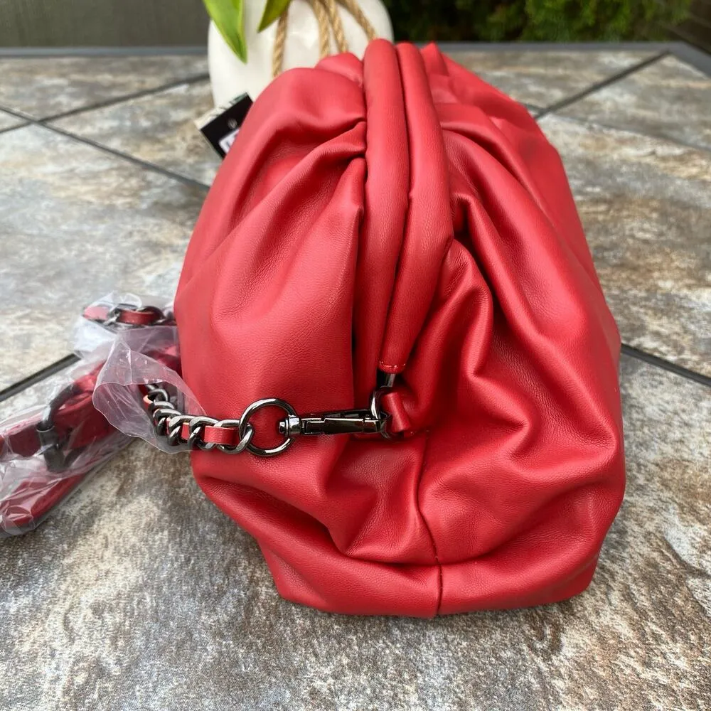 BADGLEY MISCHKA Red Wrapped Frame Logo Slouch Crossbody Bag $149 Hinge - Image 7