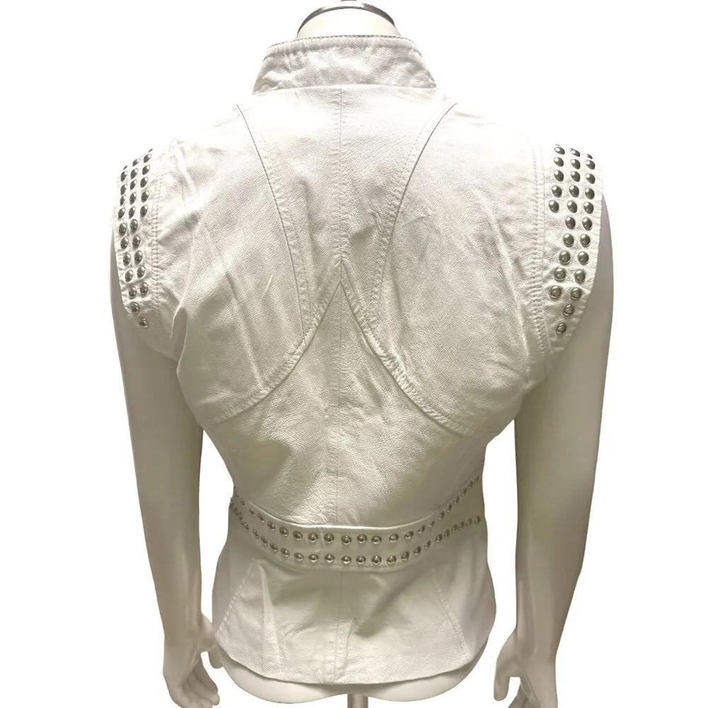 Bebe Danica Studded All Leather Vest Egret White Size S - Image 3