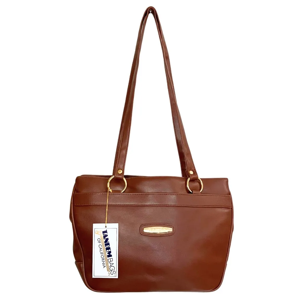 Deadstock Vintage 90s Brown Leather Shoulder Bag Classic Tote Preppy Large Work - Image 3