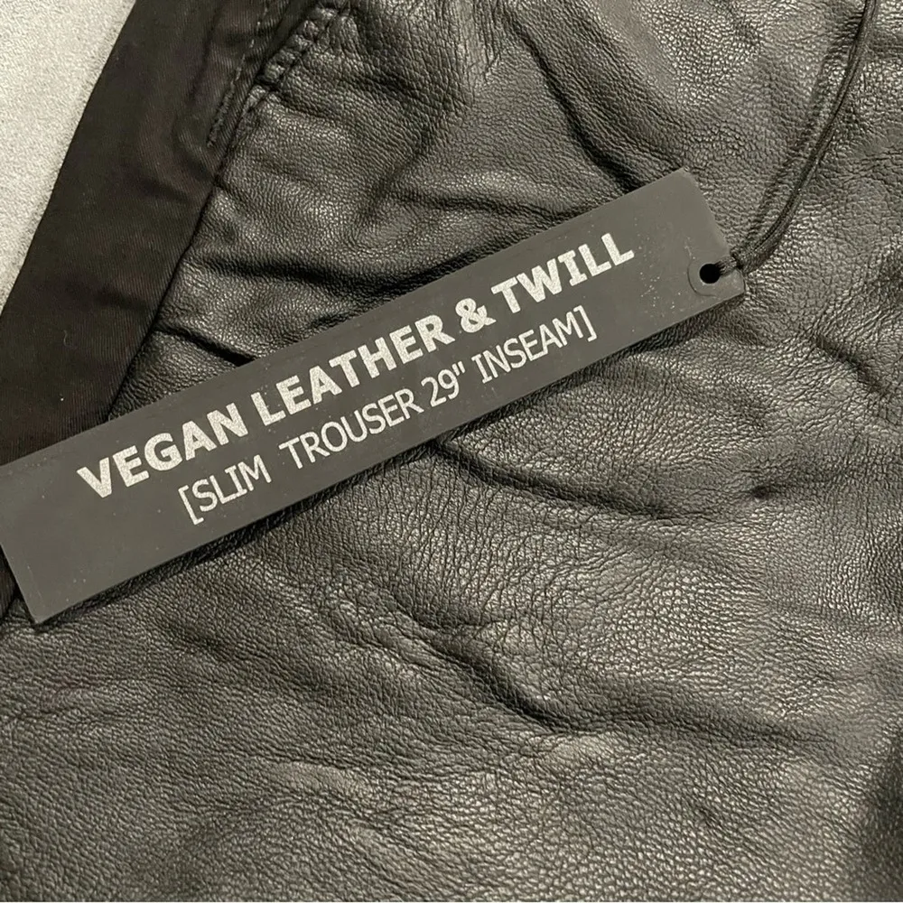 BLANKNYC Women's Black Moto Vegan Leather & Twill Straight Leg Trousers sz 27 - Image 4