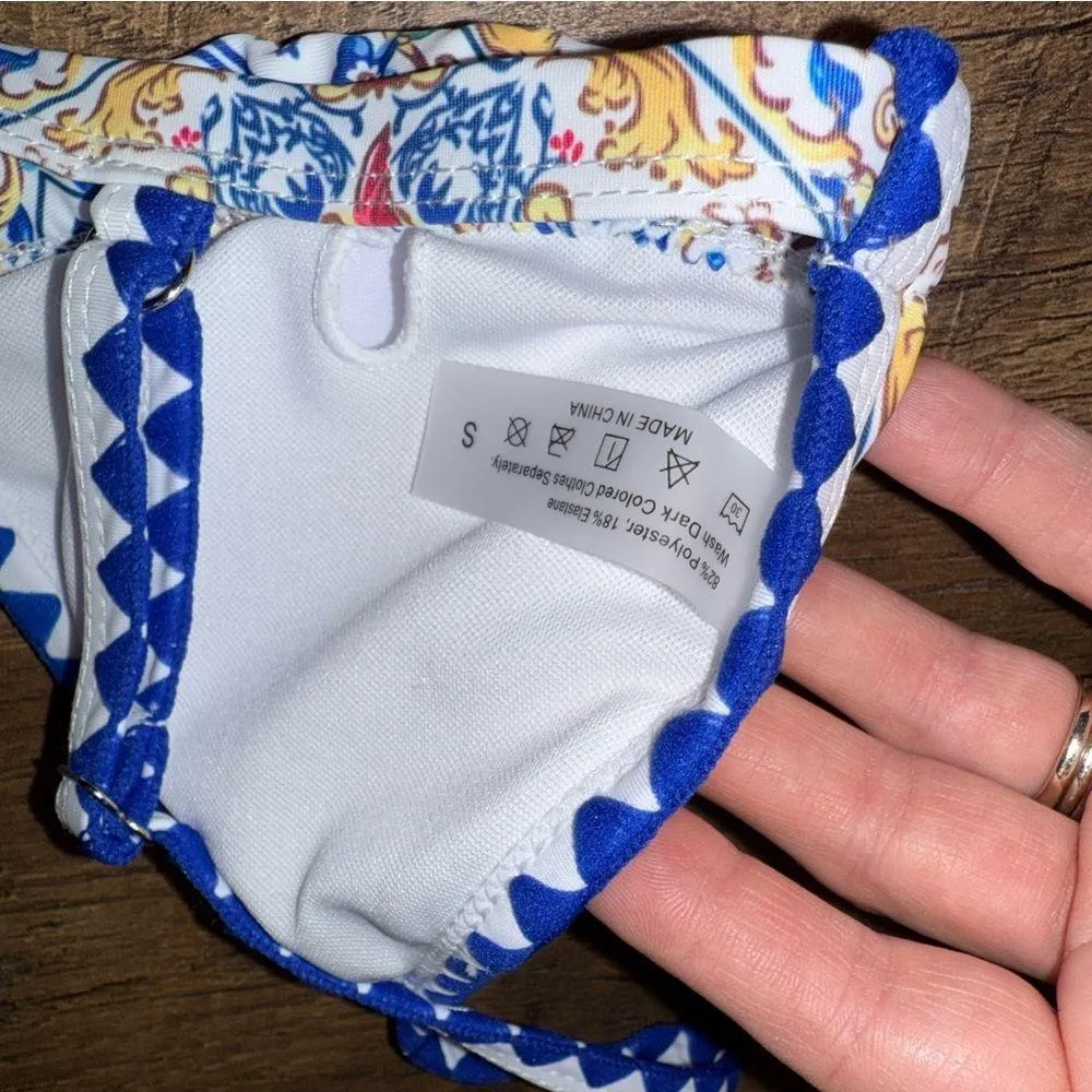 NEW Sand & Bliss Triangle High Cut Mosaic Bikini Blue - Image 7