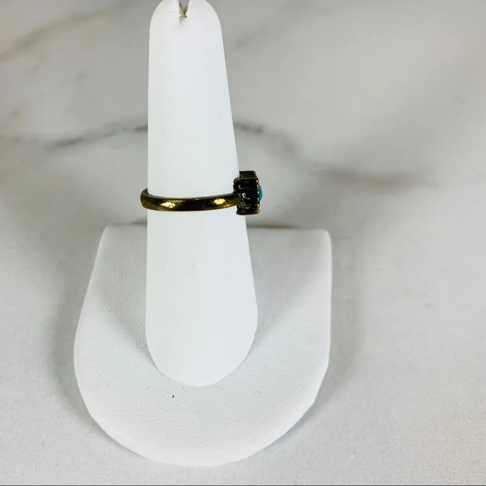 Twin Turquoise Stone Rectangle Romantic Ring Sz 7 Blue - Image 4