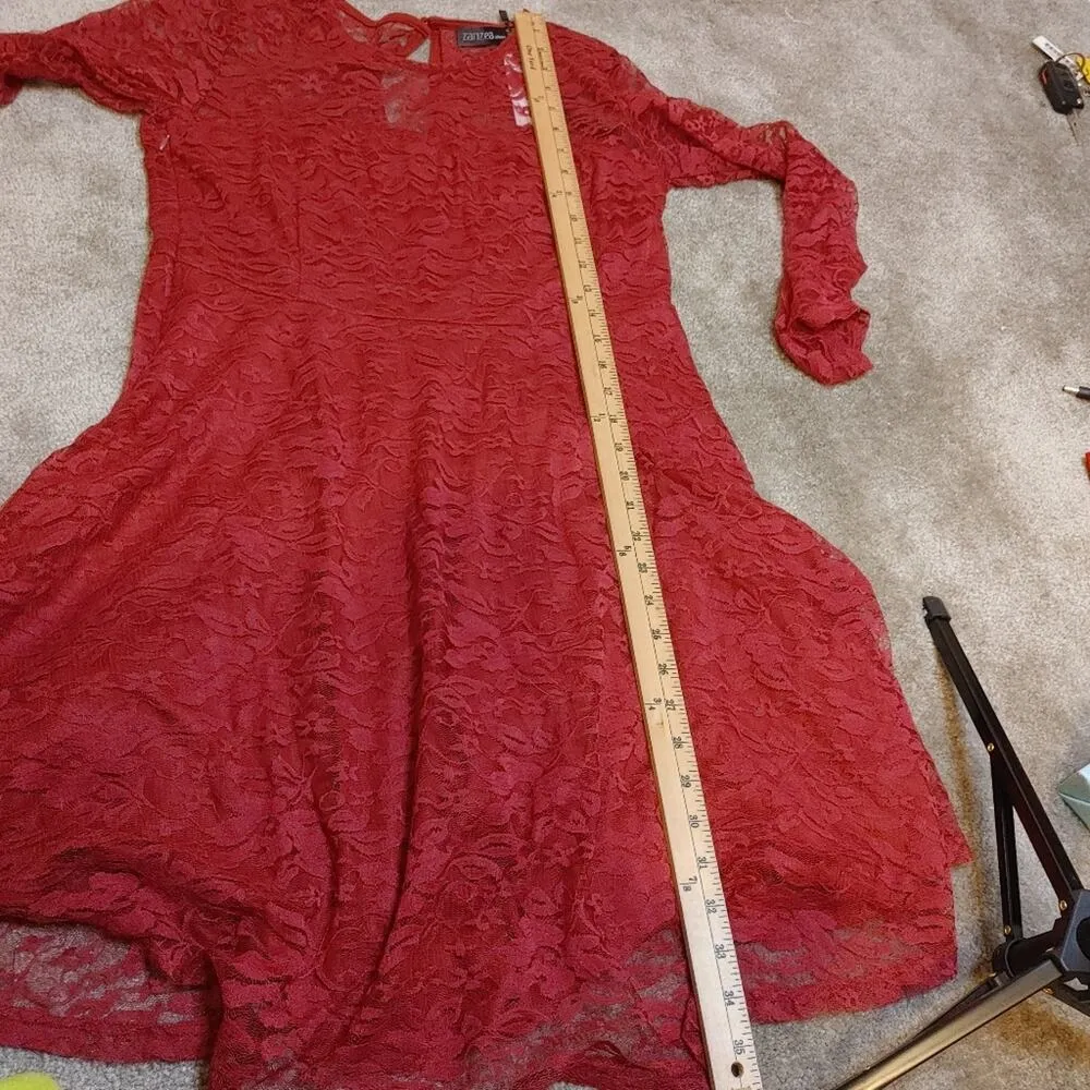 Zanzea Lace Red Dress Sheer Sleeves Size 12 NWT NEW Fancy Formal Chic Cute - Image 6