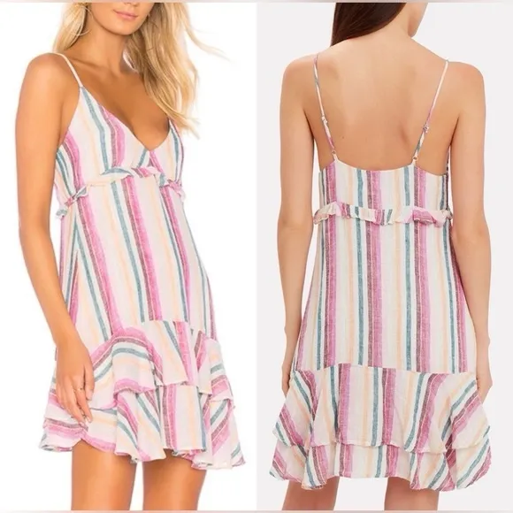 RAILS Martina Avila Striped Linen Blend Lurex Ruffle Baby Doll Cami Dress Size M - Image 2