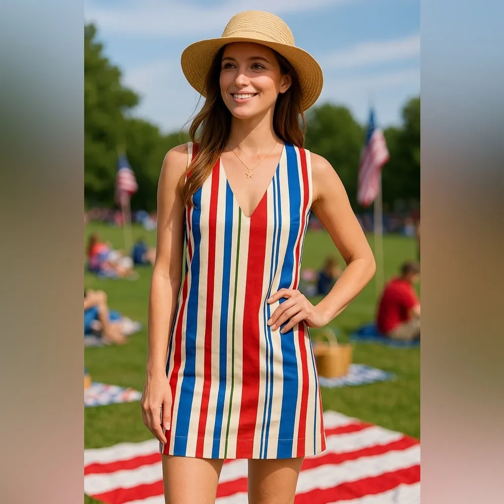 Pomander Place Kira Stripe Mini Dress XS NWT Cotton Lined Coastal Preppy Chic Red - Image 10