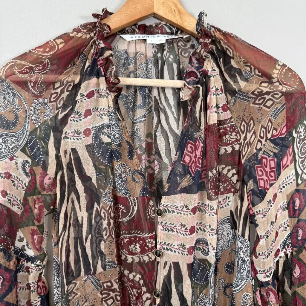 Veronica Beard Isra Multi-Print Silk Maxi Dress Women's 0 Paisley Tie Waist NWOT - Image 9