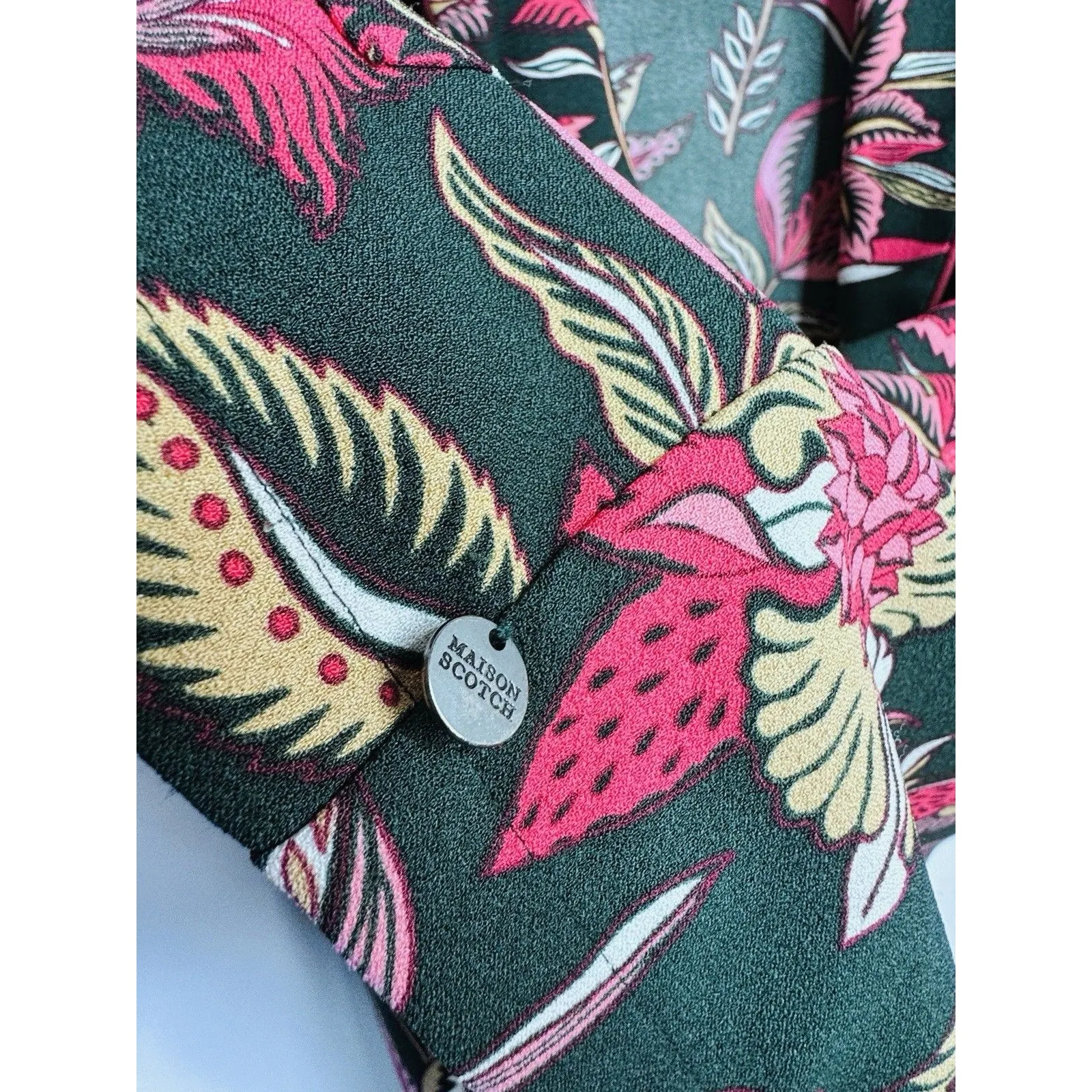 SCOTCH&SODA Single Button Floral Regal Pattern Blazer Women's Size L Green Boss - Image 7