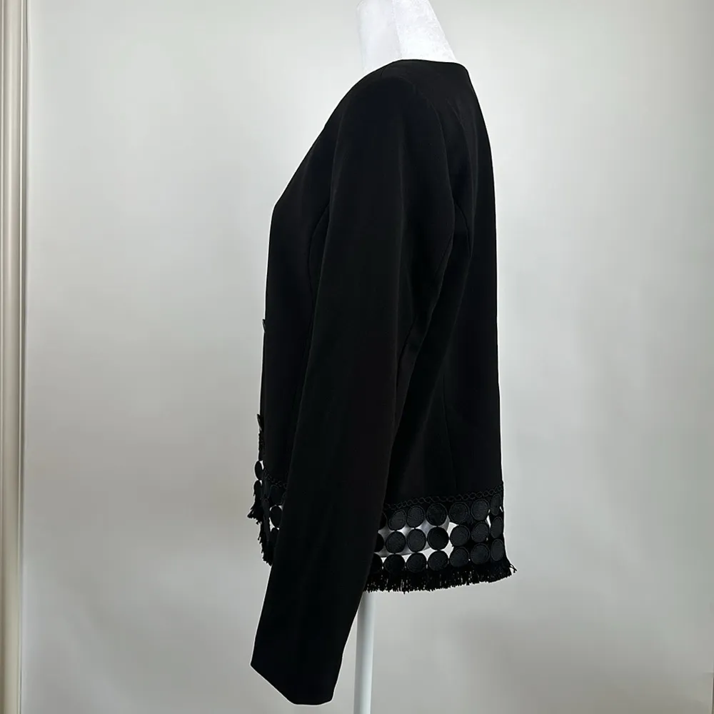 Dennis Basso Black Luxe Crepe Button Front Jacket Fringe Trim Size 4 NWT - Image 8