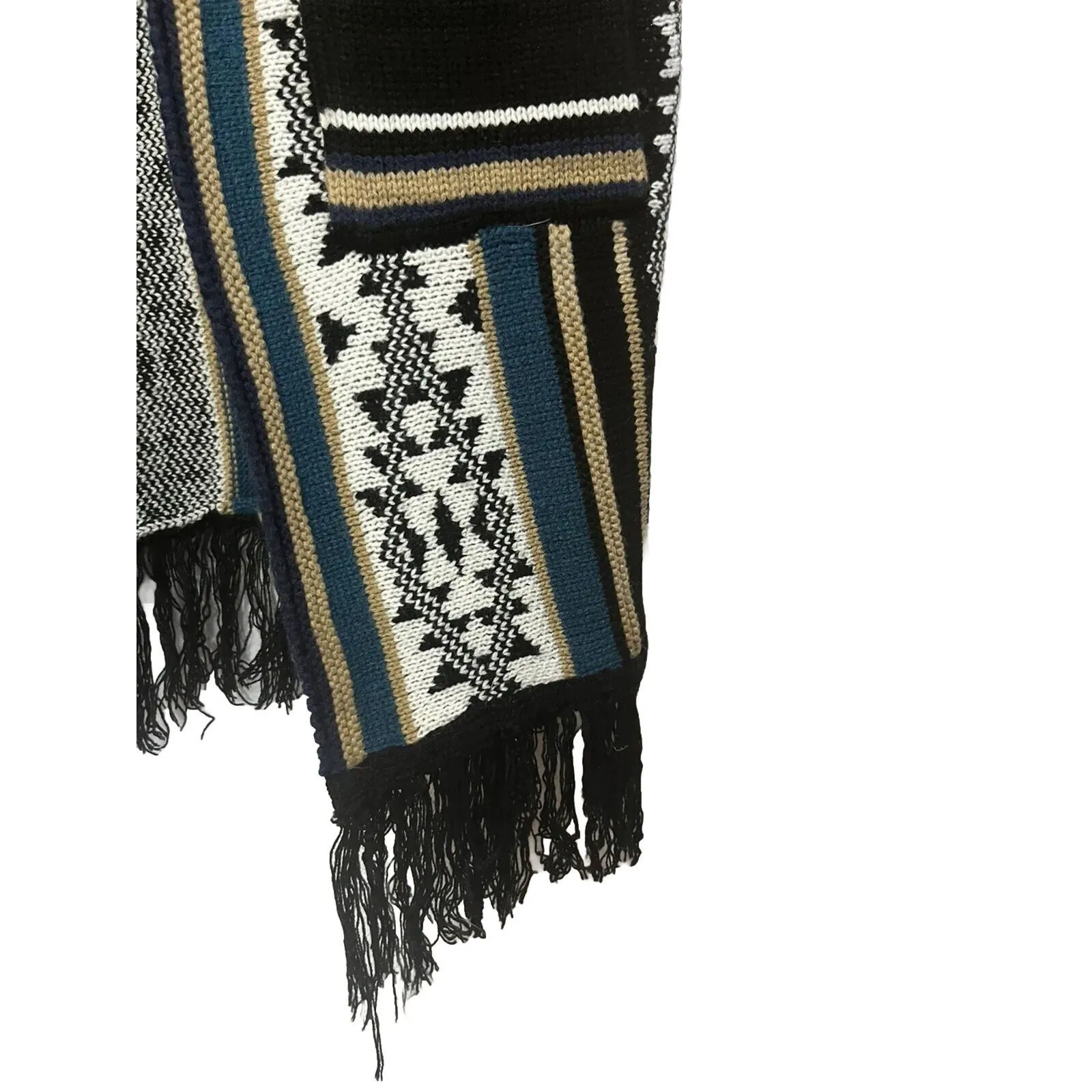 Selfie Couture Longline Geometric Fringe Trim Sleeveless Sweater Vest Size S Blue - Image 3