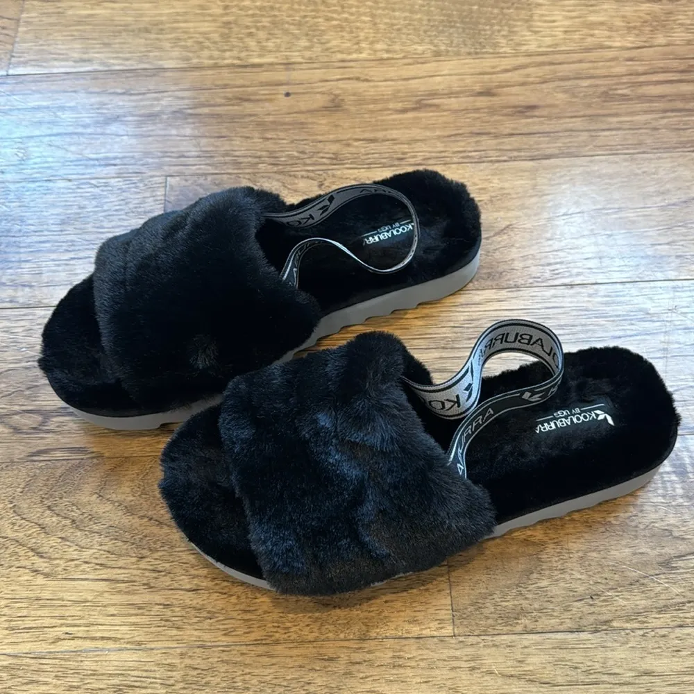 UGG Koolaburra Fluffy Slingback Sandal 8 black gray - Image 3