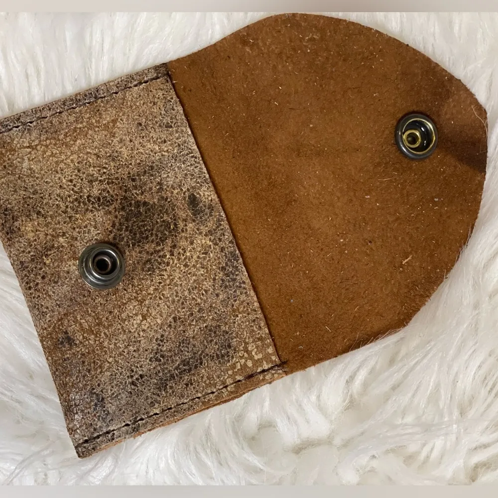Rustic mixed colors Genuine Leather Card Holder with snap closure. Made in USA Brown - Image 8