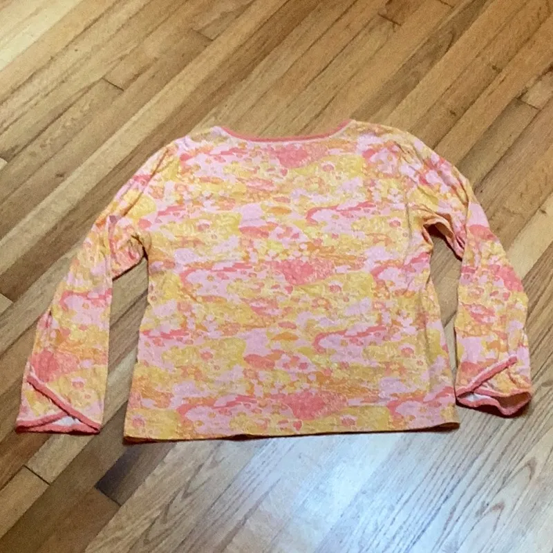 Garnet Hill Asian Wrap Organic Cotton Floral Print Pajama Top size large - Image 6