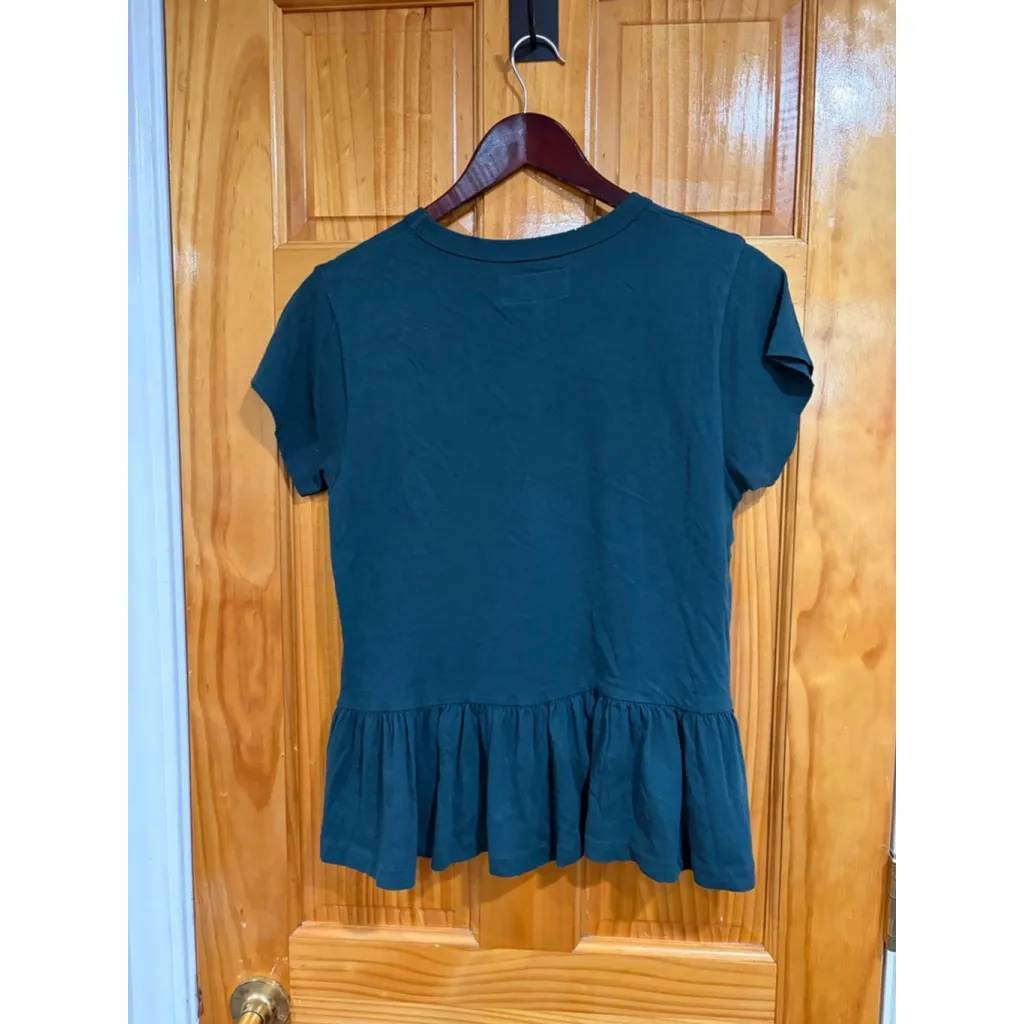 The Great Ruffle Hem Tee Shirt Women’s Size 0 Dark Teal 100% Cotton USA Green - Image 4