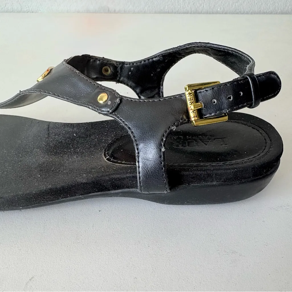 Ralph Lauren Women’s Black Pu Leather Sling Back Thong Sandals Size 8 - Image 4