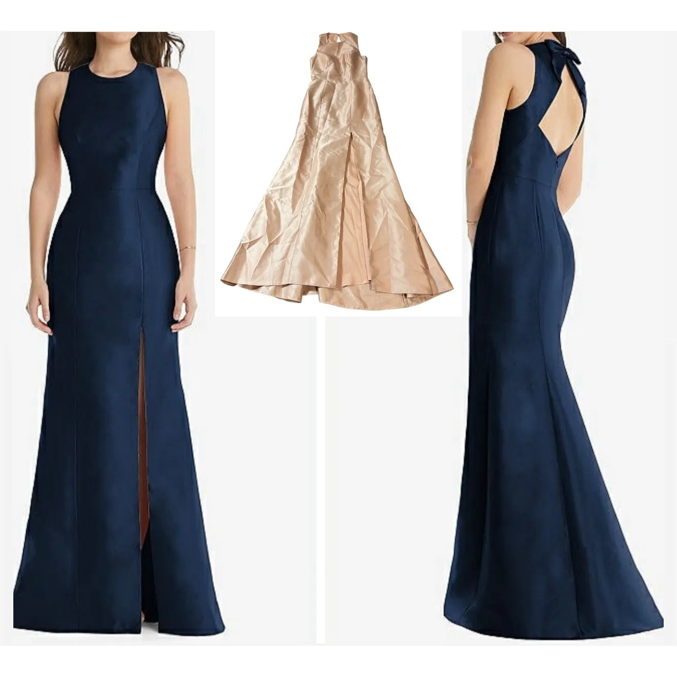 NWT Alfred Sung JEWEL‎ NECK BOWED OPEN-BACK TRUMPET DRESS FRONT SLIT Pink 2R - Image 2