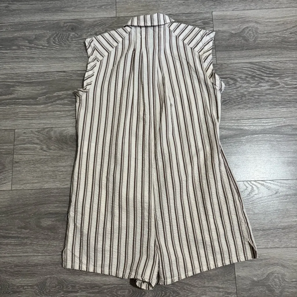 Urban Outfitters Women Romper Boho Brown Stripe Zoey Workwear City Size S Pocket - Image 10