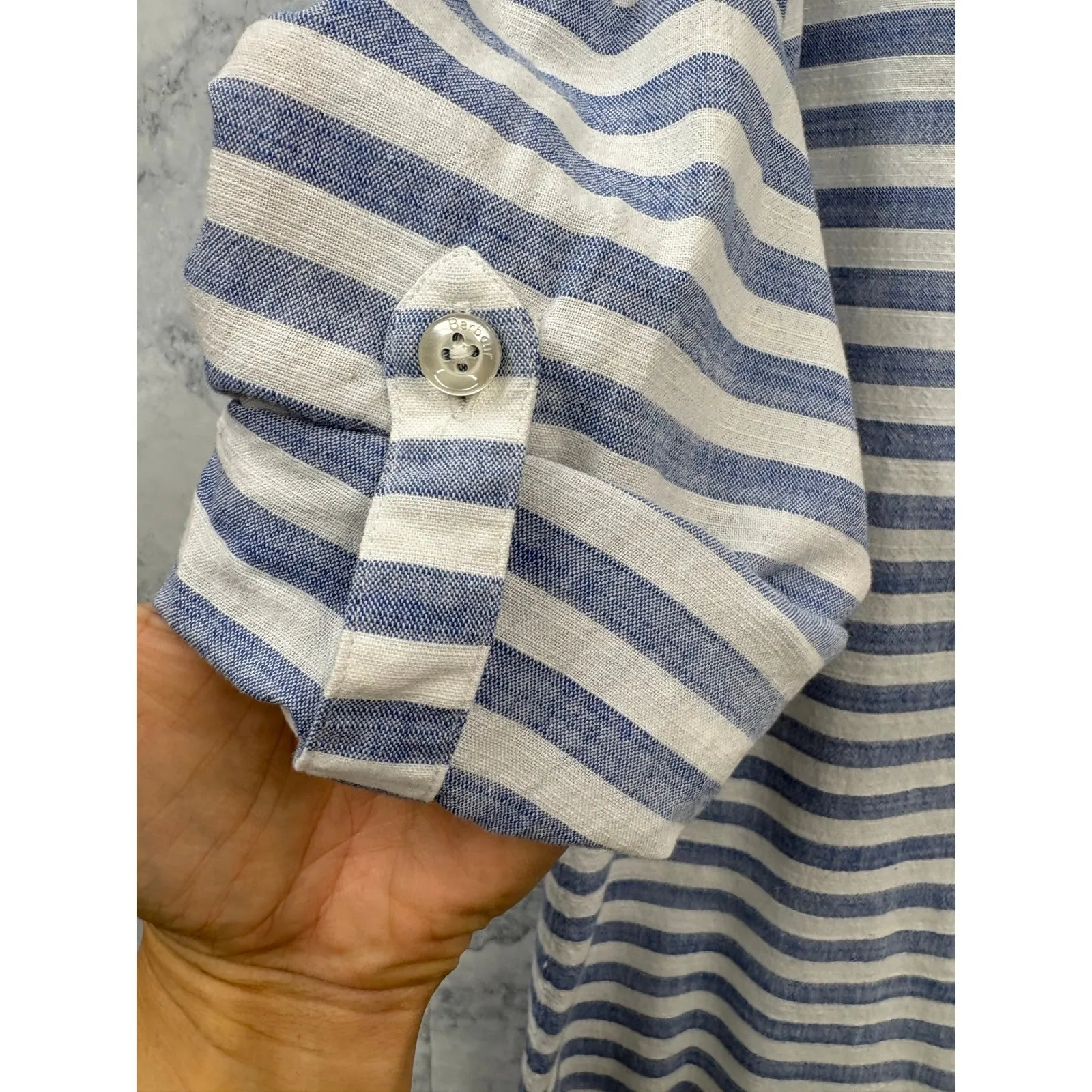 Barbour Women's Craster Striped Cotton Button Front Shirt Coastal Nautical M - Image 6
