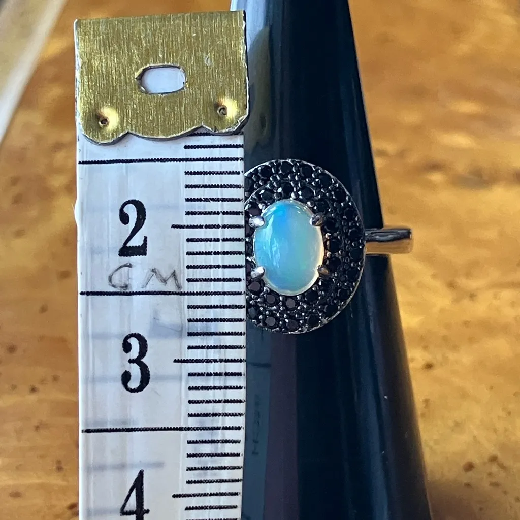 Natural Ethiopian Opal Black Spinel Sterling Silver Ring Size 6 White - Image 8